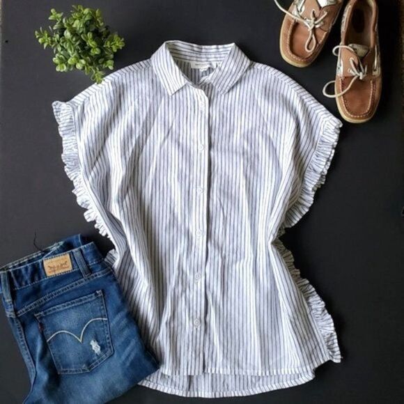 💍 Beach Lunch lounge Striped Shirt 100% cotton - Picture 1 of 8